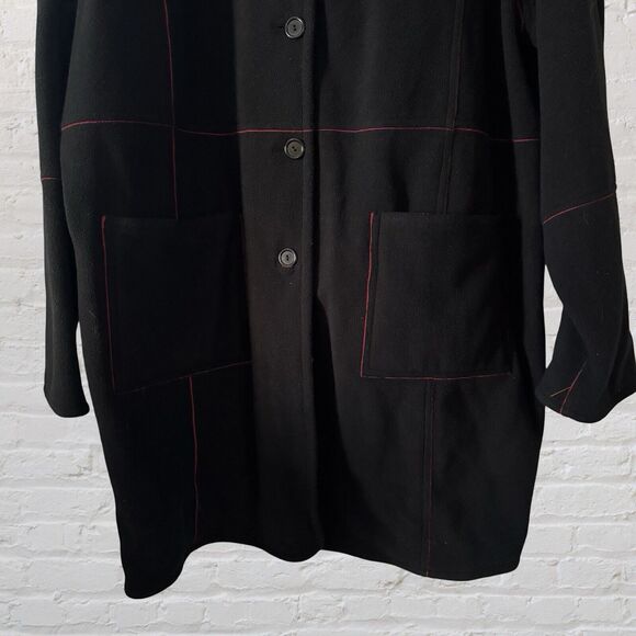 NWT Susan Graver Reversible Black Red Fleece Coat  Size  1X Full Front Button - Picture 2 of 16